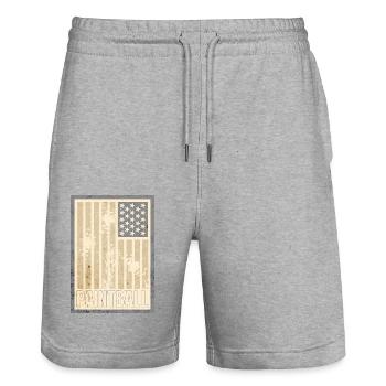 Drapeau américain aux tons sépia pour le paintball - Short de jogging bio TRAINER Stanley/Stella unisexe - gris chiné - Devant - Nik (191cm) & Marisol (170cm)