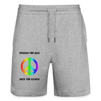 Demo Frieden für alle Hass für keinen 3 Anti AFD - Stanley/Stella Unisex Bio Joggingshorts Trainer  - Grau meliert - Vorne - Nik (191cm) & Marisol (170cm)