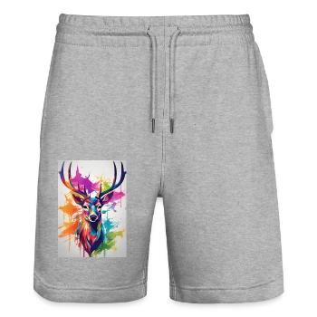 Deer skull colorful - Stanley/Stella Trainer Unisex Organic Jogging Shorts - heather grey - Front - Nik (191cm) & Marisol (170cm)