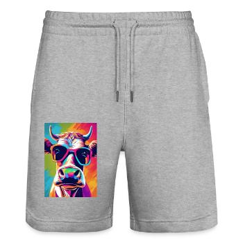 Vache colorée avec des lunettes - Short de jogging bio TRAINER Stanley/Stella unisexe - gris chiné - Devant - Nik (191cm) & Marisol (170cm)