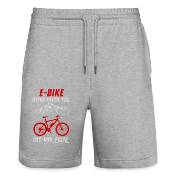 E-Bike Berg oder Tal ist mir Egal Geschenkidee - Stanley/Stella Unisex Bio Joggingshorts Trainer  - Grau meliert - Vorne - Nik (191cm) & Marisol (170cm)