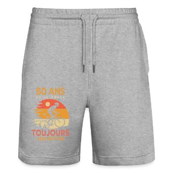 60 ans cadeau vélo 60 anniversaire velo - Short de jogging bio TRAINER Stanley/Stella unisexe - gris chiné - Devant - Nik (191cm) & Marisol (170cm)