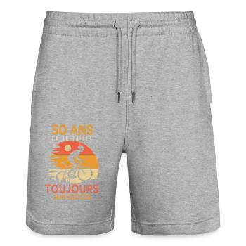 50 ans cadeau vélo 50 anniversaire velo - Short de jogging bio TRAINER Stanley/Stella unisexe - gris chiné - Devant - Nik (191cm) & Marisol (170cm)
