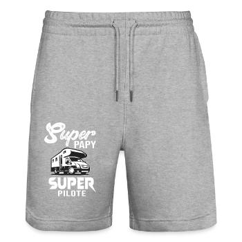 papy camping car cadeau grand parents - Short de jogging bio TRAINER Stanley/Stella unisexe - gris chiné - Devant - Nik (191cm) & Marisol (170cm)