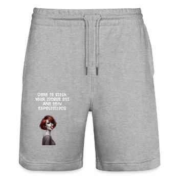 Dare to stick your tongue out and defy expectation - Stanley/Stella Trainer Unisex Organic Jogging Shorts - heather grey - Front - Nik (191cm) & Marisol (170cm)