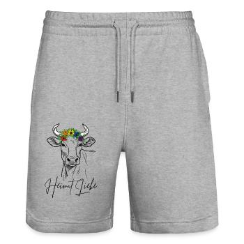Kuh Heimat Liebe - Stanley/Stella Unisex Bio Joggingshorts Trainer  - Grau meliert - Vorne - Nik (191cm) & Marisol (170cm)