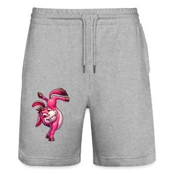 Süßer pinker Esel Handstand Sportlich Cartoon - Stanley/Stella Unisex Bio Joggingshorts Trainer  - Grau meliert - Vorne - Nik (191cm) & Marisol (170cm)