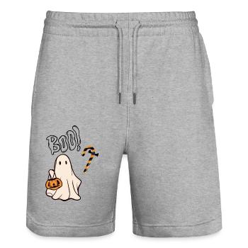 Booo Halloween - Stanley/Stella Unisex Bio Joggingshorts Trainer  - Grau meliert - Vorne - Nik (191cm) & Marisol (170cm)