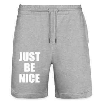 Just be nice - Stanley/Stella Trainer Unisex Organic Jogging Shorts - heather grey - Front - Nik (191cm) & Marisol (170cm)