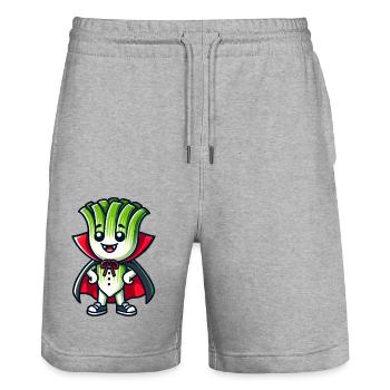 Cute Halloween Leek Vampire Comic Green - Stanley/Stella Trainer Unisex Organic Jogging Shorts - heather grey - Front - Nik (191cm) & Marisol (170cm)