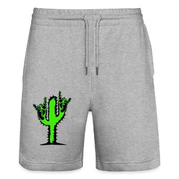 Cactus Plant Heavy Metal Hard Rock Fun Hand Gesture - Stanley/Stella Trainer Unisex Organic Jogging Shorts - heather grey - Front - Nik (191cm) & Marisol (170cm)