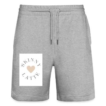 Skinny Latte Word with Coffee Color Heart - Stanley/Stella Trainer Unisex Organic Jogging Shorts - heather grey - Front - Nik (191cm) & Marisol (170cm)
