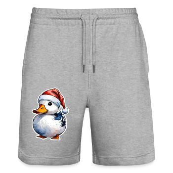 Dessin de Noël de canard - Short de jogging bio TRAINER Stanley/Stella unisexe - gris chiné - Devant - Nik (191cm) & Marisol (170cm)