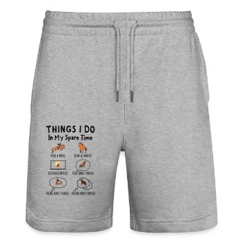 Was ich in meiner Freizeit mache: Alles über Pferd - Stanley/Stella Unisex Bio Joggingshorts Trainer  - Grau meliert - Vorne - Nik (191cm) & Marisol (170cm)