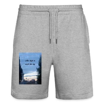 Aim high to reach the sky - Stanley/Stella Trainer Unisex Organic Jogging Shorts - heather grey - Front - Nik (191cm) & Marisol (170cm)