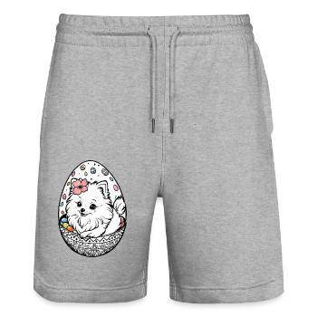 Poméranien Poméranien Aquarelle de Pâques - Short de jogging bio TRAINER Stanley/Stella unisexe - gris chiné - Devant - Nik (191cm) & Marisol (170cm)