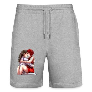 Love Couple - Stanley/Stella Unisex Bio Joggingshorts Trainer  - Grau meliert - Vorne - Nik (191cm) & Marisol (170cm)