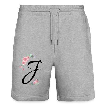Letter j flowers - Stanley/Stella Trainer Unisex Organic Jogging Shorts - heather grey - Front - Nik (191cm) & Marisol (170cm)