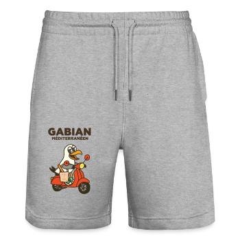 Gabian Méditerranéen sur scooter - Short de jogging bio TRAINER Stanley/Stella unisexe - gris chiné - Devant - Nik (191cm) & Marisol (170cm)