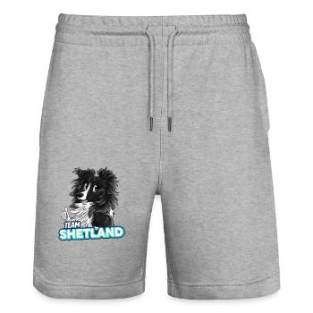 TEAM Shetland - Black Two-Tone - Stanley/Stella Trainer Unisex Organic Jogging Shorts - heather grey - Front - Nik (191cm) & Marisol (170cm)