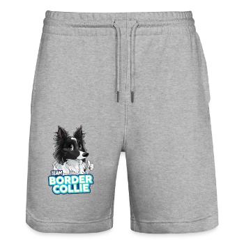 TEAM Border Collie Langhaar - Schwarz Zweifarbig - Stanley/Stella Unisex Bio Joggingshorts Trainer  - Grau meliert - Vorne - Nik (191cm) & Marisol (170cm)