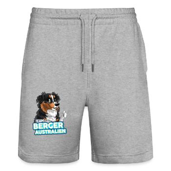TEAM Australian Shepherd Hund - Schwarz Tricolor - Stanley/Stella Unisex Bio Joggingshorts Trainer  - Grau meliert - Vorne - Nik (191cm) & Marisol (170cm)