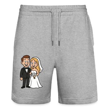Bande dessinée de mariage couple de mariés - Short de jogging bio TRAINER Stanley/Stella unisexe - gris chiné - Devant - Nik (191cm) & Marisol (170cm)