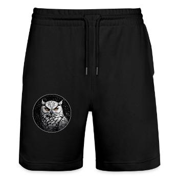 Schneeeulenportrait Schneeeule Eulengrafi - Stanley/Stella Unisex Bio Joggingshorts Trainer  - Schwarz - Vorne - Nik (191cm) & Marisol (170cm)