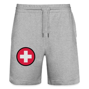 switzerland_round_3c - Stanley/Stella Trainer Unisex Organic Jogging Shorts - heather grey - Front - Nik (191cm) & Marisol (170cm)