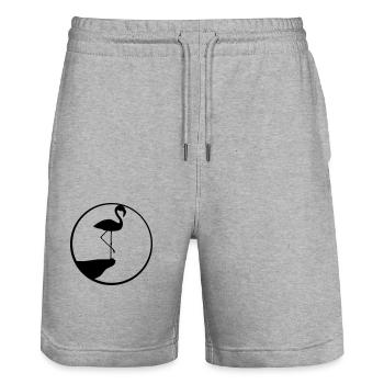 moon circle round cliff silhouette outline flamingo - Stanley/Stella Trainer Unisex Organic Jogging Shorts - heather grey - Front - Nik (191cm) & Marisol (170cm)