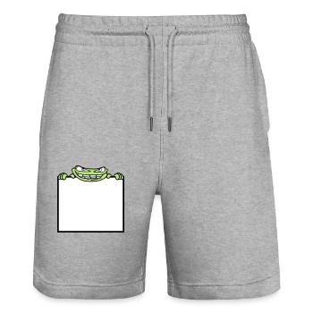frosch schild verstecken rahmen text schreiben mau - Stanley/Stella Unisex Bio Joggingshorts Trainer  - Grau meliert - Vorne - Nik (191cm) & Marisol (170cm)