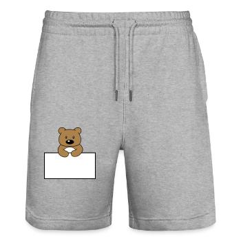 name schild rahmen text schreiben teddy grizzly ba - Stanley/Stella Unisex Bio Joggingshorts Trainer  - Grau meliert - Vorne - Nik (191cm) & Marisol (170cm)