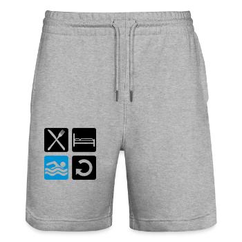 schwimmbad cool buttons schwimmen essen schlafen w - Stanley/Stella Unisex Bio Joggingshorts Trainer  - Grau meliert - Vorne - Nik (191cm) & Marisol (170cm)