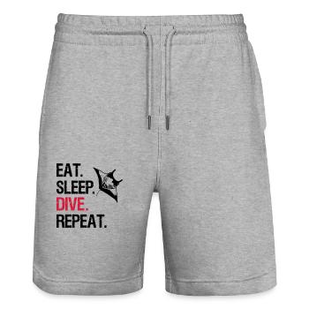 Eat Sleep Dive Repeat - Manta Ray - Vector Design - Stanley/Stella Unisex Bio Joggingshorts Trainer  - Grau meliert - Vorne - Nik (191cm) & Marisol (170cm)