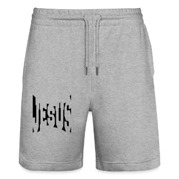 Cool logo design text jesus christ - Stanley/Stella Trainer Unisex Organic Jogging Shorts - heather grey - Front - Nik (191cm) & Marisol (170cm)