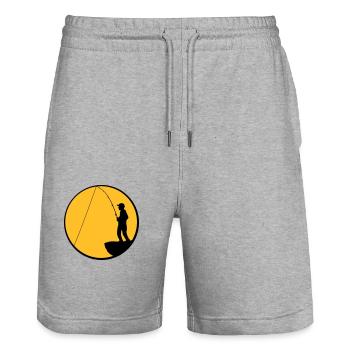 pêcheur falaise mer pente ronde lune nuit pêcheur - Short de jogging bio TRAINER Stanley/Stella unisexe - gris chiné - Devant - Nik (191cm) & Marisol (170cm)