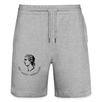 wer wagt gewinnt latein schwarz - Stanley/Stella Trainer Unisex Organic Jogging Shorts - heather grey - Front - Nik (191cm) & Marisol (170cm)