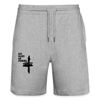 Manger. Dormir. Aller pêcher. - Short de jogging bio TRAINER Stanley/Stella unisexe - gris chiné - Devant - Nik (191cm) & Marisol (170cm)