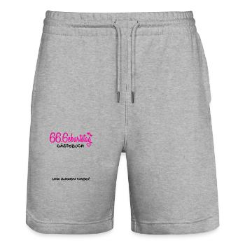 66 Geburtstag Gästebuch - 66 Jahre Geschenk - Stanley/Stella Unisex Bio Joggingshorts Trainer  - Grau meliert - Vorne - Nik (191cm) & Marisol (170cm)