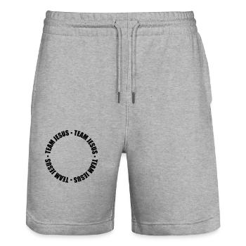 Texte de l’anneau Jésus - Short de jogging bio TRAINER Stanley/Stella unisexe - gris chiné - Devant - Nik (191cm) & Marisol (170cm)