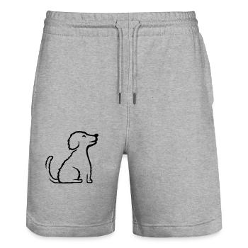 Sitzender glücklicher braver Hund - Stanley/Stella Unisex Bio Joggingshorts Trainer  - Grau meliert - Vorne - Nik (191cm) & Marisol (170cm)