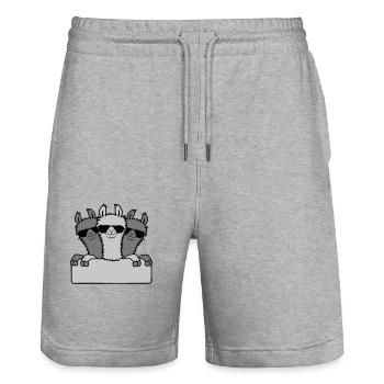 Bouclier de l’équipe lamas friends - Short de jogging bio TRAINER Stanley/Stella unisexe - gris chiné - Devant - Nik (191cm) & Marisol (170cm)