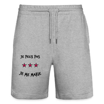 JE PEUX PAS. JE ME MARIE. JUST MARRIED. ETOILE - Short de jogging bio TRAINER Stanley/Stella unisexe - gris chiné - Devant - Nik (191cm) & Marisol (170cm)
