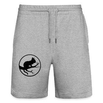 Moon Tree Black Cat - Stanley/Stella Trainer Unisex Organic Jogging Shorts - heather grey - Front - Nik (191cm) & Marisol (170cm)