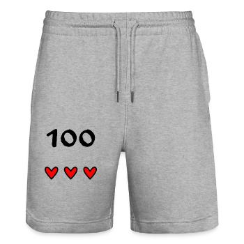 100 ANS. 100e ANNIVERSAIRE. ANNIVERSAIRE 100 ANS. - Short de jogging bio TRAINER Stanley/Stella unisexe - gris chiné - Devant - Nik (191cm) & Marisol (170cm)