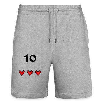 10 JAHRE. 10-jähriges JUBILÄUM. JUBILÄUM 10 JAHRE - Stanley/Stella Unisex Bio Joggingshorts Trainer  - Grau meliert - Vorne - Nik (191cm) & Marisol (170cm)