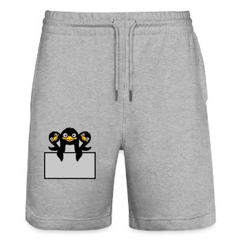 3 penguins behind shield - Stanley/Stella Trainer Unisex Organic Jogging Shorts - heather grey - Front - Nik (191cm) & Marisol (170cm)