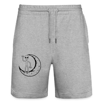 Stehendes Mond Alien winkt - Stanley/Stella Unisex Bio Joggingshorts Trainer  - Grau meliert - Vorne - Nik (191cm) & Marisol (170cm)