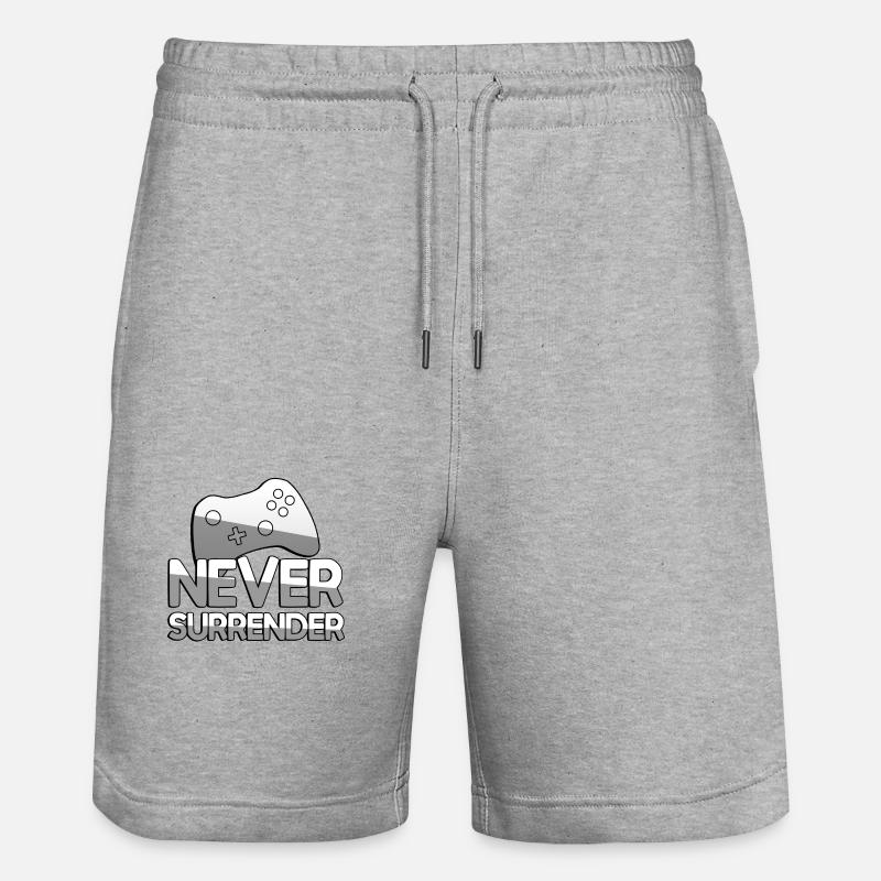 NEVER SURRENDER + Controller - Gaming - Stanley/Stella Trainer Unisex Organic Jogging Shorts - heather grey