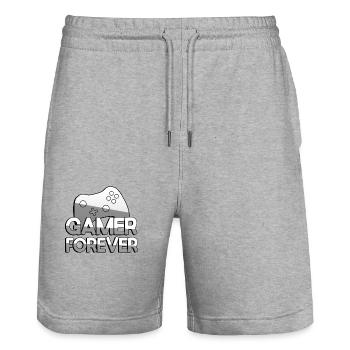 GAMER FOREVER + Contrôleur - Jeux - Short de jogging bio TRAINER Stanley/Stella unisexe - gris chiné - Devant - Nik (191cm) & Marisol (170cm)